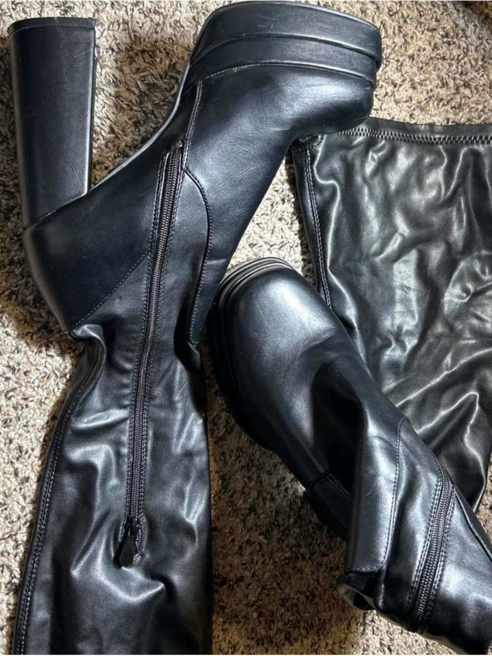 CHANEL Black Platform Over-the-Knee Boots with Side Zipper